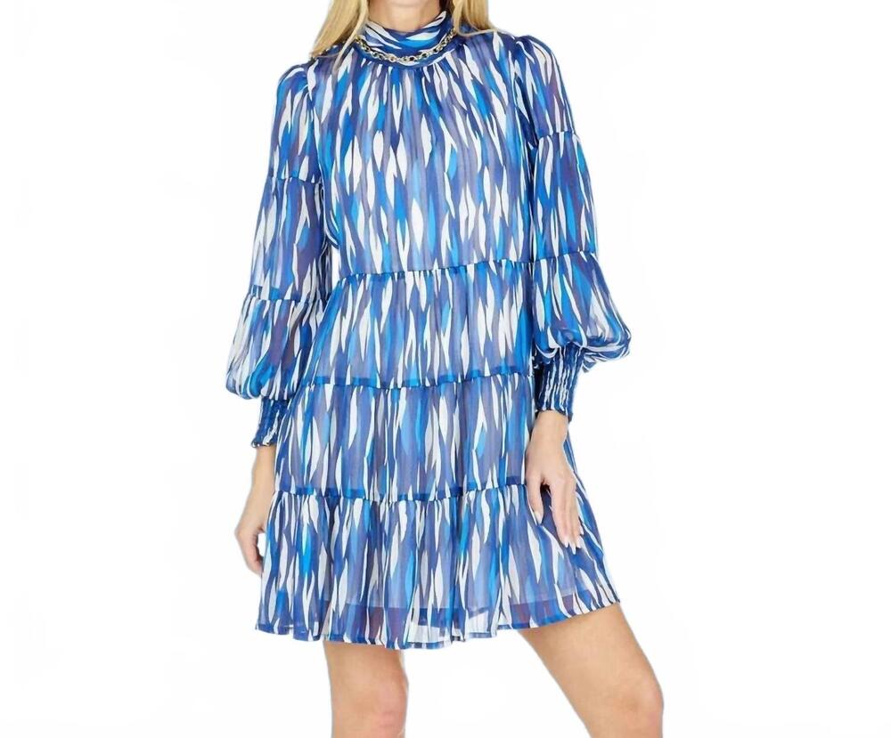 NEW JOY JOY drops back tie neck dress in blue